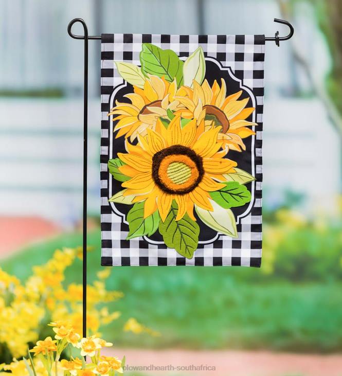 Yard & Garden Plow & Hearth Sunflowers and Checks Linen Garden Flag NFLB3009
