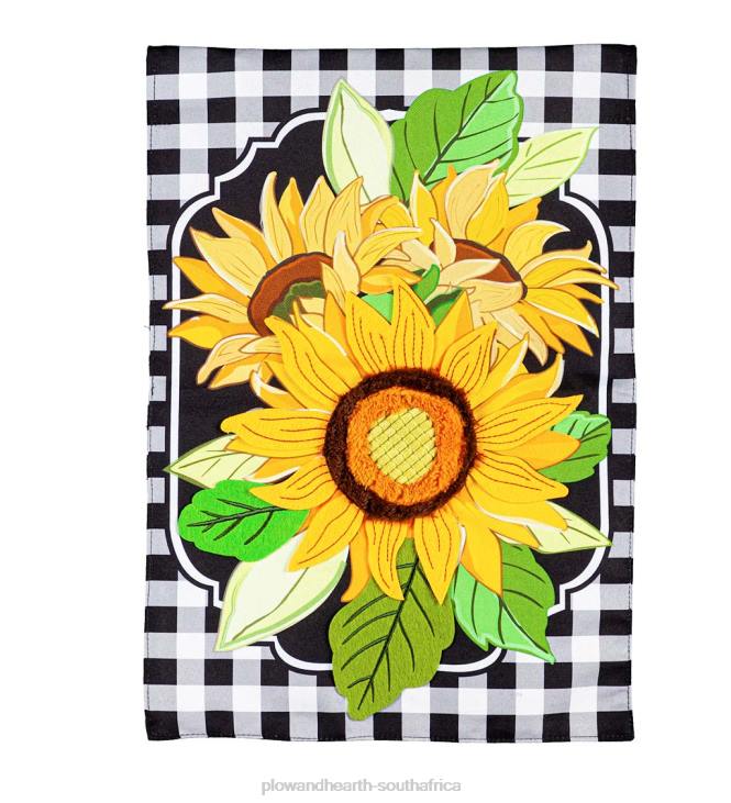 Yard & Garden Plow & Hearth Sunflowers and Checks Linen Garden Flag NFLB3009