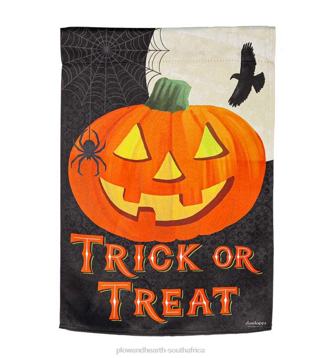 Yard & Garden Plow & Hearth Trick or Treat Jack-o-Lantern Suede Garden Flag NFLB615