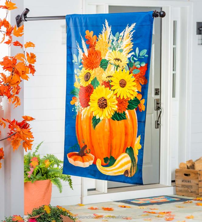 Yard & Garden Plow & Hearth Floral Pumpkin Linen House Flag NFLB622