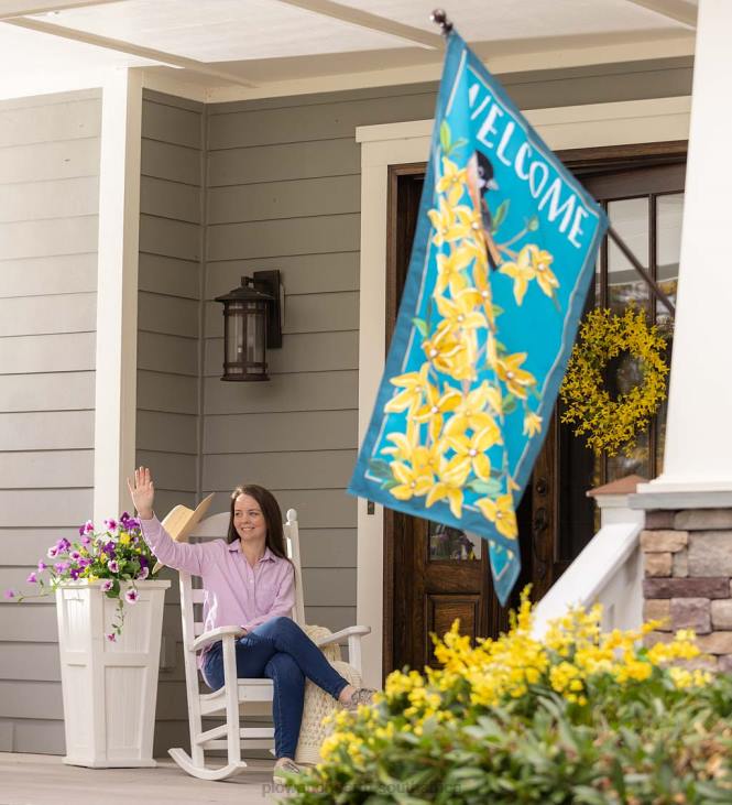 Yard & Garden Plow & Hearth Forsythia and Chickadee Welcome Estate Flag NFLB636