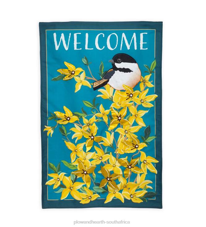 Yard & Garden Plow & Hearth Forsythia and Chickadee Welcome Estate Flag NFLB636