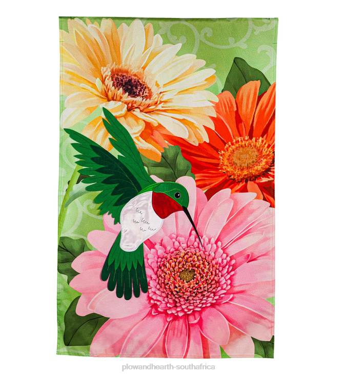 Yard & Garden Plow & Hearth Hummingbird and Daisy Trio Linen House Flag NFLB629