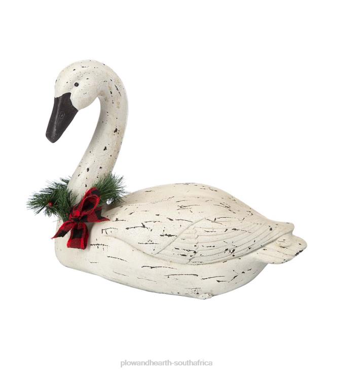 Yard & Garden Plow & Hearth Hand-Painted Holiday Swan Statue with Wreath NFLB49