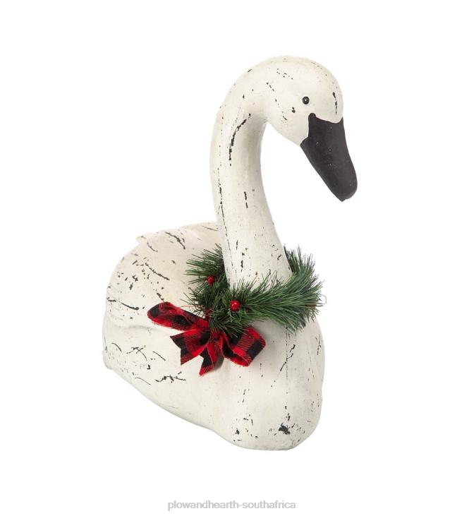 Yard & Garden Plow & Hearth Hand-Painted Holiday Swan Statue with Wreath NFLB49