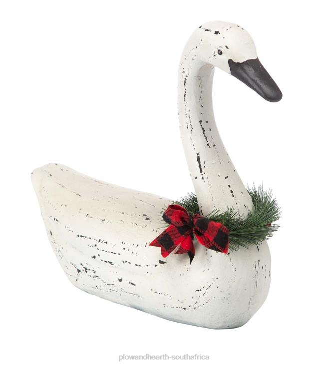 Yard & Garden Plow & Hearth Hand-Painted Holiday Swan Statue with Wreath NFLB49