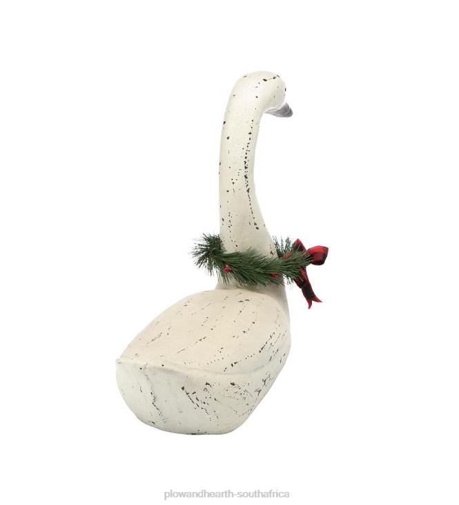 Yard & Garden Plow & Hearth Hand-Painted Holiday Swan Statue with Wreath NFLB49