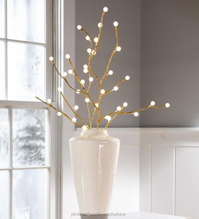 Yard & Garden Plow & Hearth Indoor/Outdoor Gold Metallic Branches with Warm White Lights, Set of 2 NFLB27