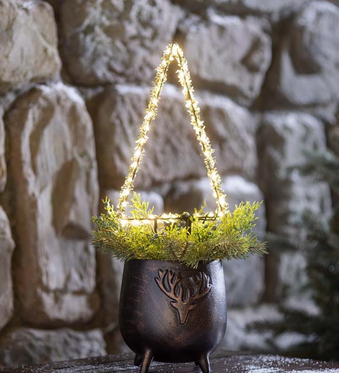 Yard & Garden Plow & Hearth Indoor/Outdoor Lighted Frosted Greens Mini Holiday Tree NFLB57