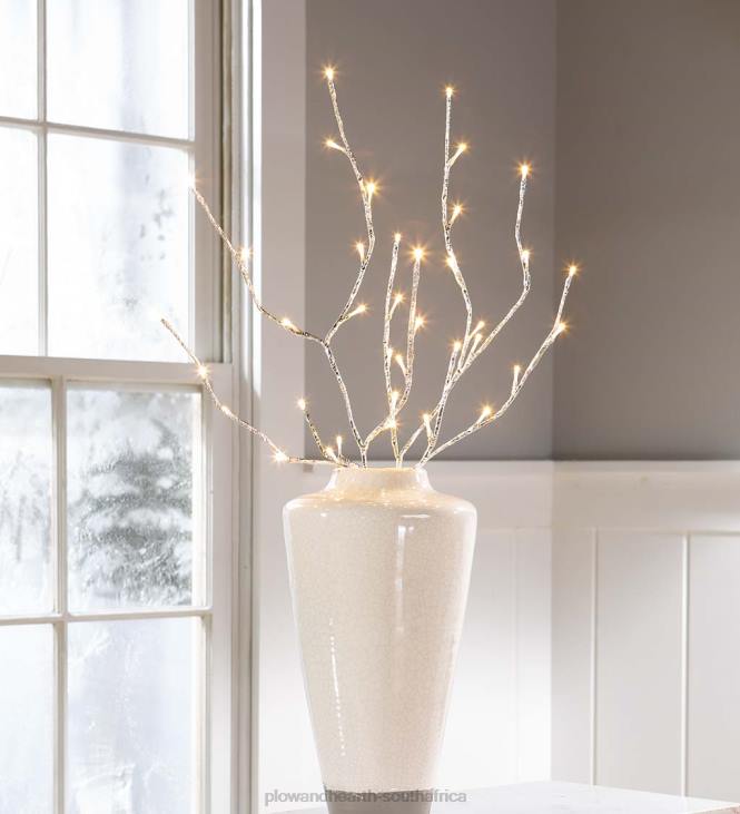 Yard & Garden Plow & Hearth Indoor/Outdoor Silver Metallic Branches with LED Lights, Set of 2 NFLB21