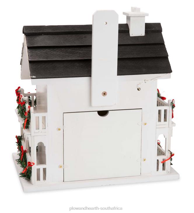 Yard & Garden Plow & Hearth Lighted Holiday Colonial Cottage Birdhouse and Pedestal Pole Set NFLB32