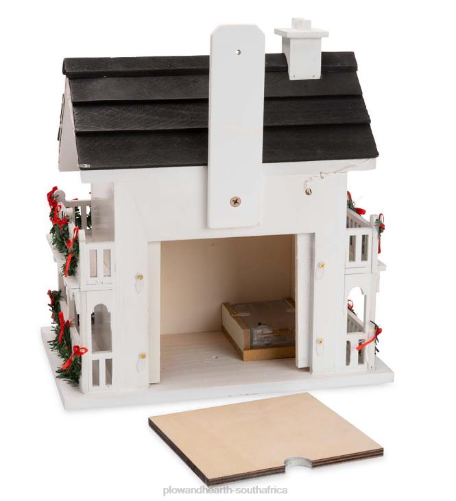 Yard & Garden Plow & Hearth Lighted Holiday Colonial Cottage Birdhouse and Pedestal Pole Set NFLB32