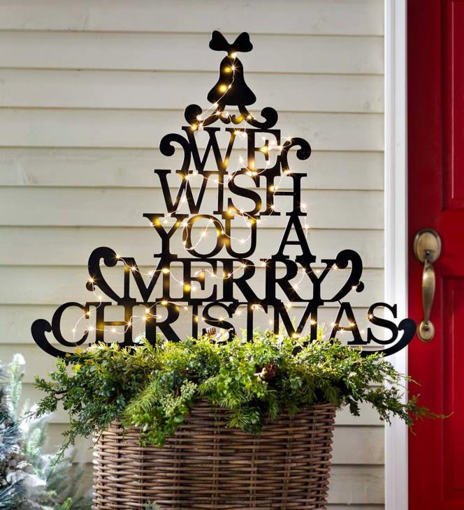 Yard & Garden Plow & Hearth Merry Christmas Wishes Tree Metal Garden Stake NFLB7