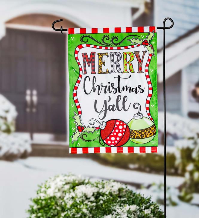 Yard & Garden Plow & Hearth Merry Christmas Y'all Applique Garden Flag NFLB54