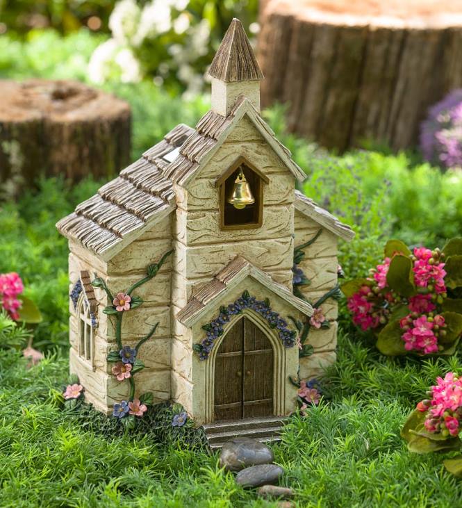 Yard & Garden Plow & Hearth Miniature Fairy Garden Solar Church NFLB47