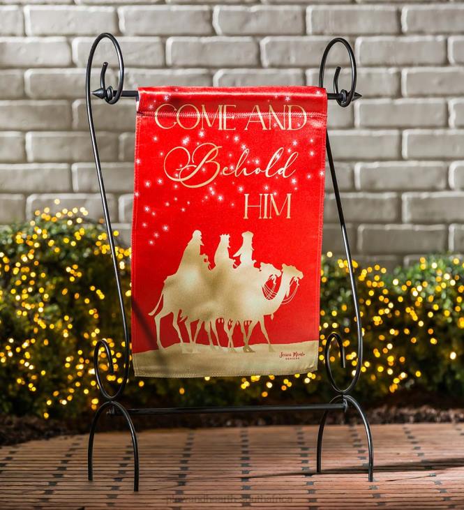 Yard & Garden Plow & Hearth Red and Gold Christmas Night Lustre Garden Flag NFLB37