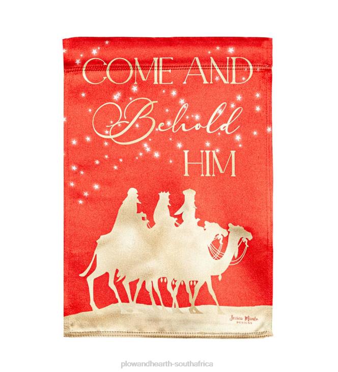 Yard & Garden Plow & Hearth Red and Gold Christmas Night Lustre Garden Flag NFLB37