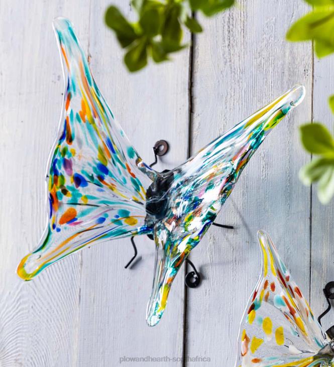 Yard & Garden Plow & Hearth Art Glass Butterflies with Iron Feet, Set of 3 NFLB391