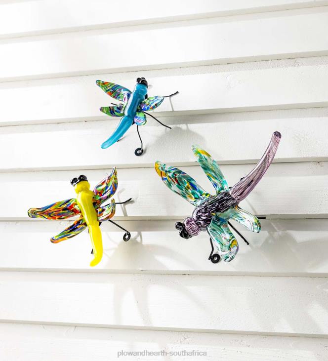 Yard & Garden Plow & Hearth Art Glass Dragonflies with Iron Feet, Set of 3 NFLB200