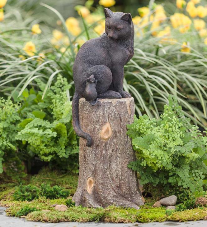 Yard & Garden Plow & Hearth Cat and Mouse on Stump Lawn Ornament NFLB70