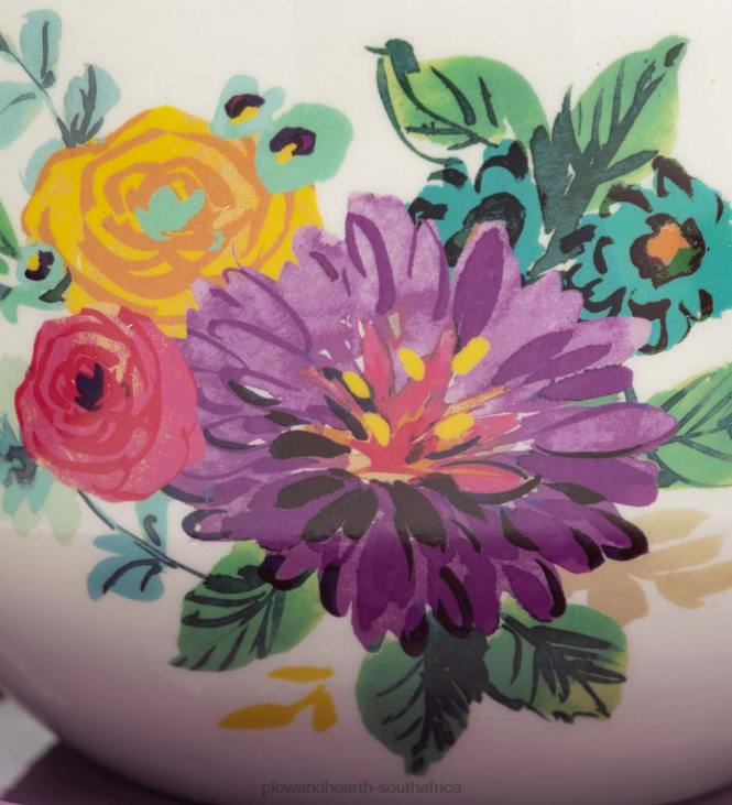 Yard & Garden Plow & Hearth Ceramic Floral Tea Cup Indoor/Outdoor Planter with Saucer - Pink NFLB117