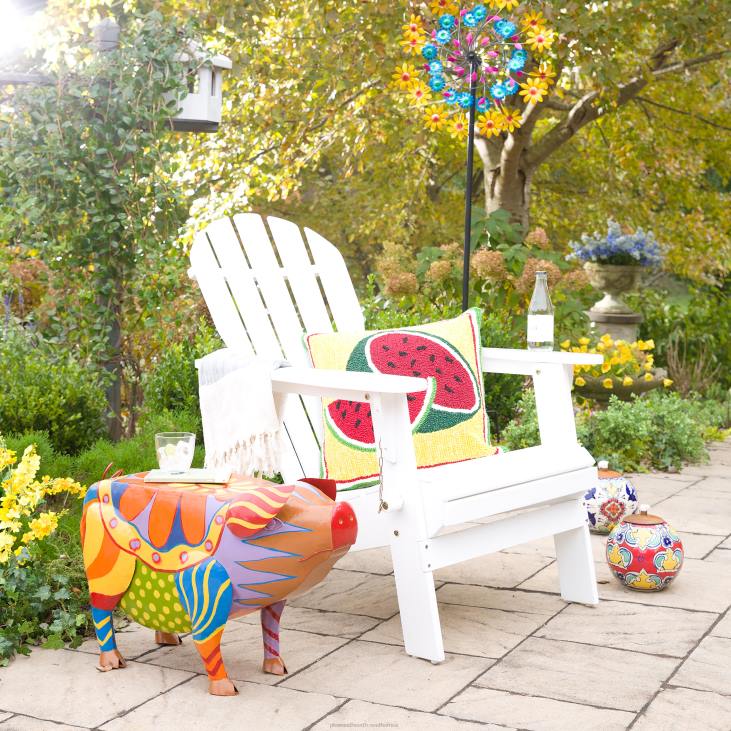 Yard & Garden Plow & Hearth Colorful Folk Art Pig Side Table NFLB173