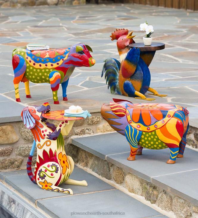 Yard & Garden Plow & Hearth Colorful Folk Art Pig Side Table NFLB173
