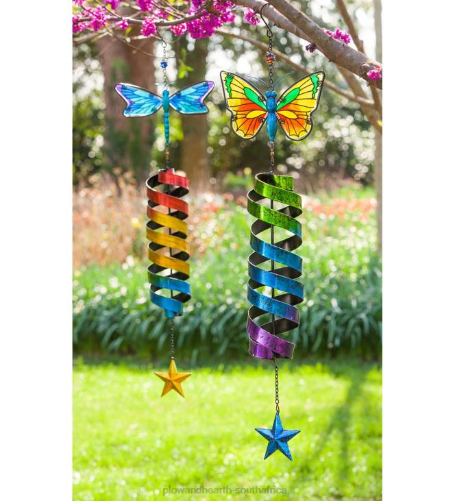 Yard & Garden Plow & Hearth Garden Friends Butterfly and Dragonfly Wind Twirlers, Set of 2 NFLB318
