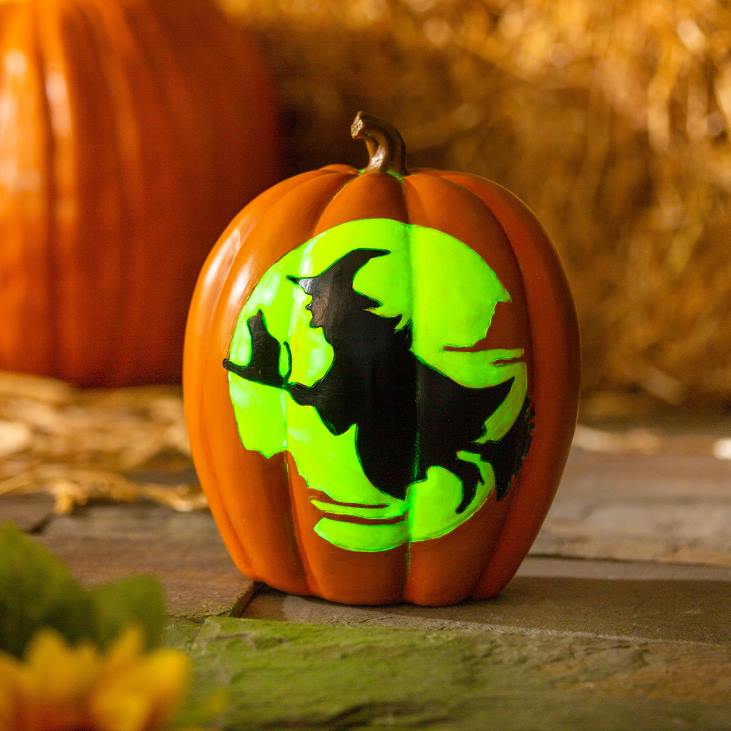 Yard & Garden Plow & Hearth Glow-In-The-Dark Pumpkin with Witch and Moon NFLB370