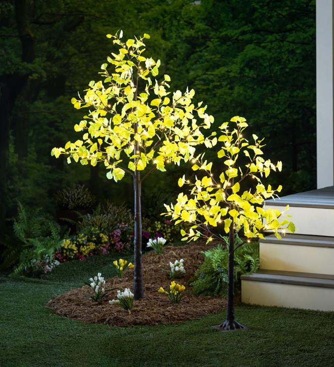 Yard & Garden Plow & Hearth Indoor/Outdoor Electric Lighted Green Ginkgo Trees NFLB224