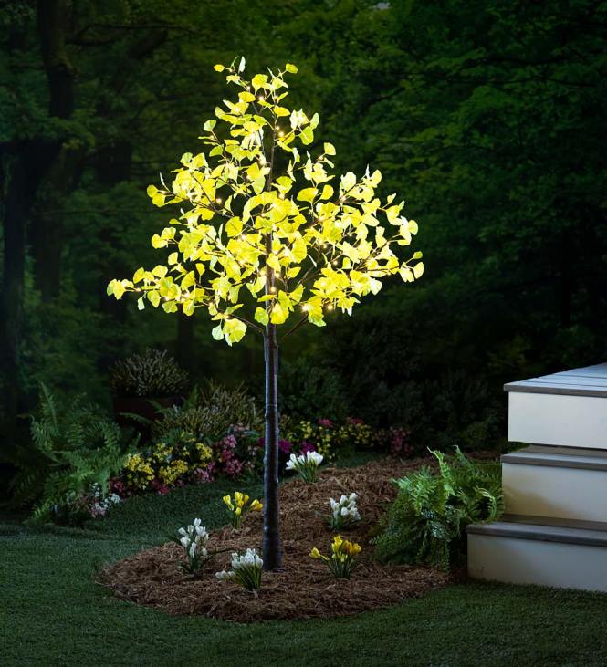 Yard & Garden Plow & Hearth Indoor/Outdoor Electric Lighted Green Ginkgo Trees NFLB224