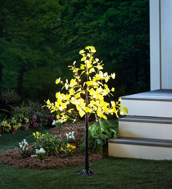 Yard & Garden Plow & Hearth Indoor/Outdoor Electric Lighted Green Ginkgo Trees NFLB224