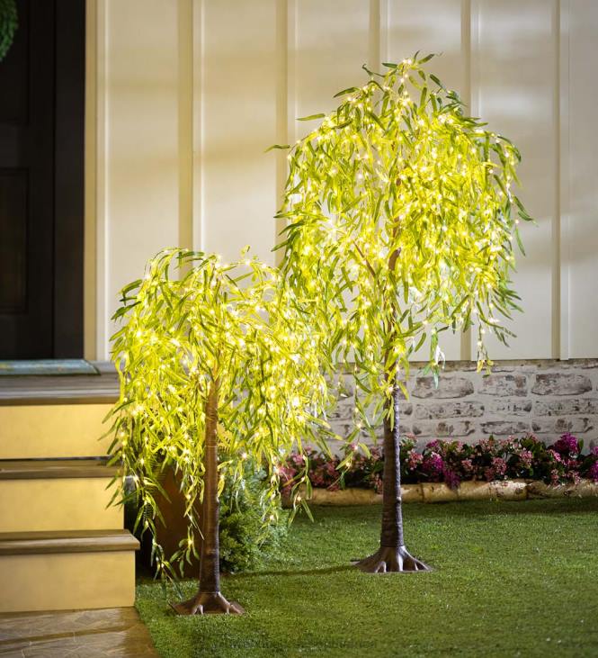 Yard & Garden Plow & Hearth Indoor/Outdoor Lighted Green Willow Trees NFLB195