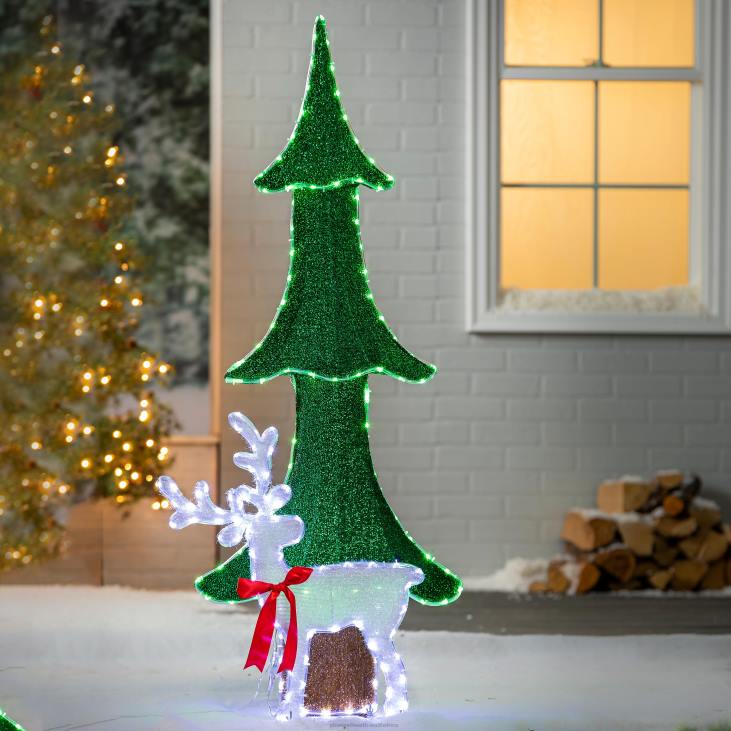 Yard & Garden Plow & Hearth Indoor/Outdoor Lighted Tree with Reindeer NFLB109