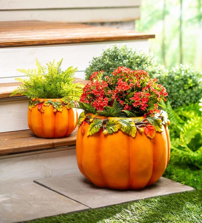 Yard & Garden Plow & Hearth Indoor/Outdoor Pumpkin Planters, Set of 2 NFLB208