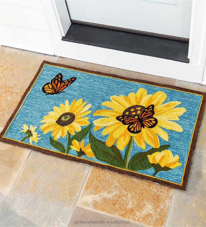 Yard & Garden Plow & Hearth Indoor/Outdoor Sunflower and Butterfly Hooked Polypropylene Accent Rug NFLB361