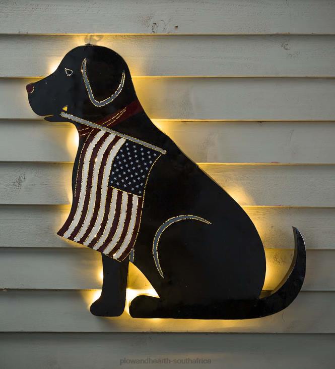 Yard & Garden Plow & Hearth Lighted Black Labrador Americana Flag Standing/Hanging Accent NFLB112