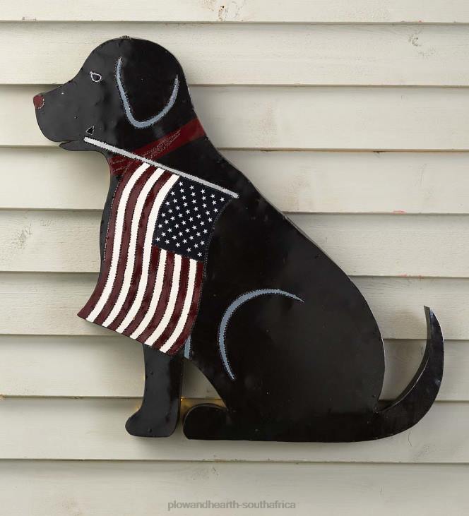 Yard & Garden Plow & Hearth Lighted Black Labrador Americana Flag Standing/Hanging Accent NFLB112