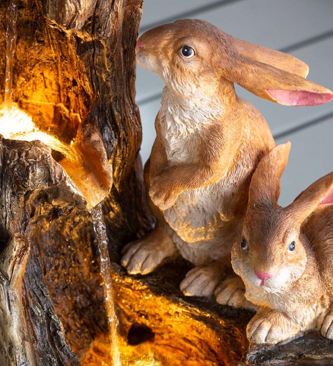 Yard & Garden Plow & Hearth Lighted Electric Woodland Bunnies Fountain NFLB398