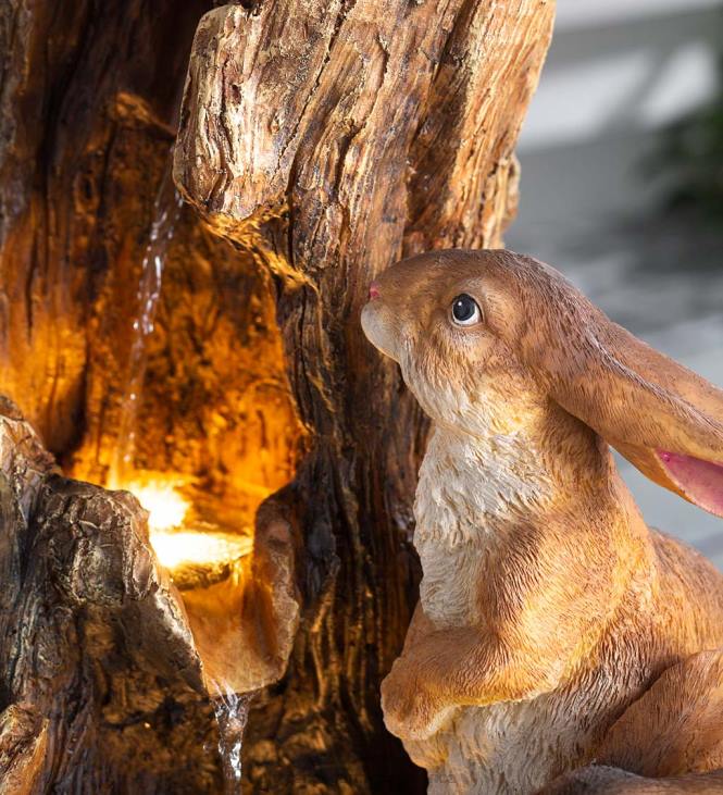 Yard & Garden Plow & Hearth Lighted Electric Woodland Bunnies Fountain NFLB398