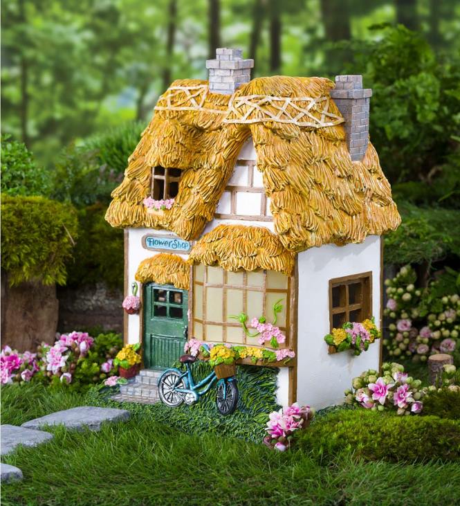 Yard & Garden Plow & Hearth Miniature Fairy Garden Solar Flower Shop NFLB228