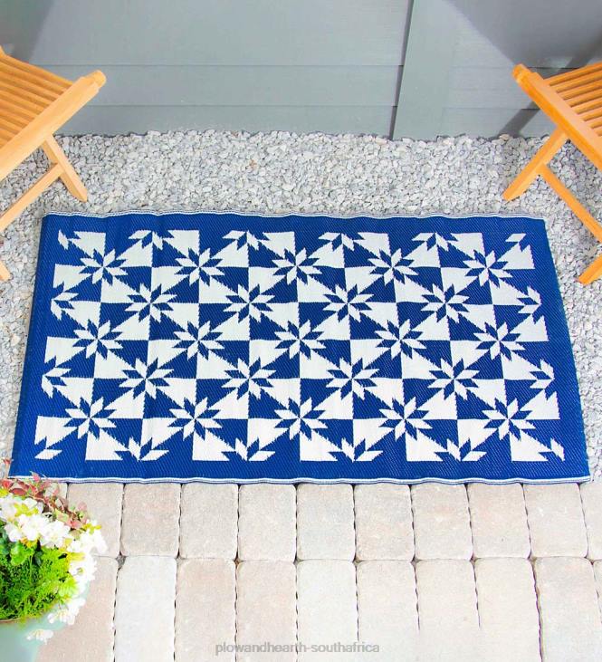 Yard & Garden Plow & Hearth Navy and White Stars Reversible Weather-Resistant Rug NFLB399