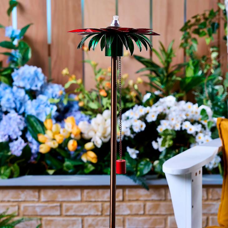 Yard & Garden Plow & Hearth Outdoor Metal Flower Garden Tiki Torch with Snuffer - Red NFLB310