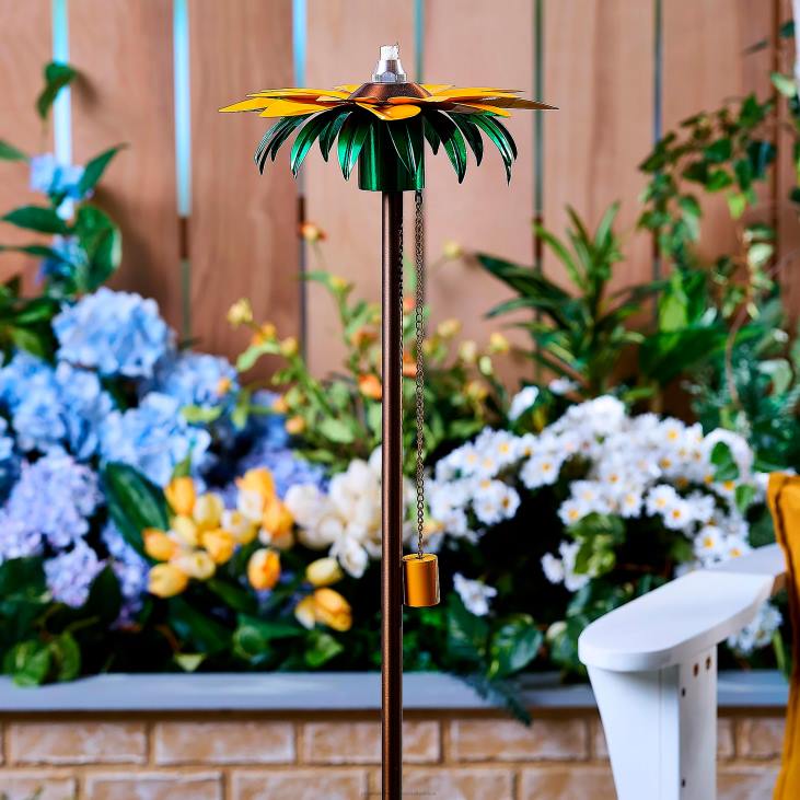 Yard & Garden Plow & Hearth Outdoor Metal Flower Garden Tiki Torch with Snuffer - Red NFLB310