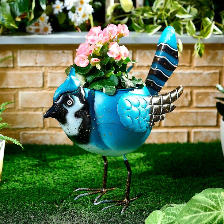 Yard & Garden Plow & Hearth Oversized Standing Bird Garden Planter - Blue Jay NFLB280