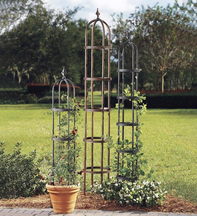 Yard & Garden Plow & Hearth Powder-Coated Steel Garden Obelisks And Basket Planter NFLB59