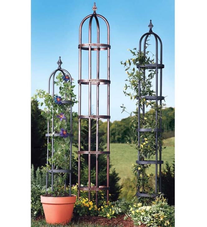 Yard & Garden Plow & Hearth Powder-Coated Steel Garden Obelisks And Basket Planter NFLB59