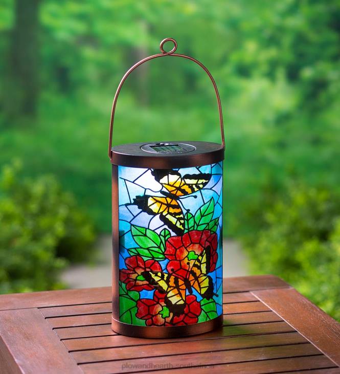 Yard & Garden Plow & Hearth Solar Mosaic Butterfly Glass Lantern NFLB149