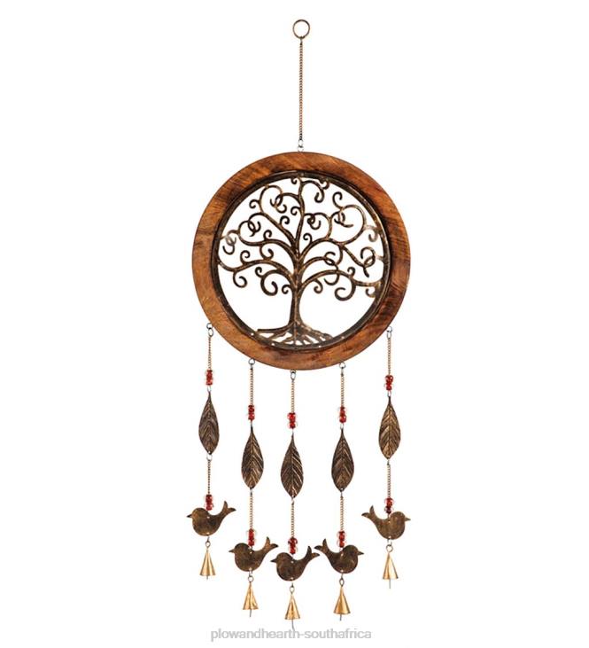 Yard & Garden Plow & Hearth Wood and Metal Tree of Life Garden Bell NFLB274