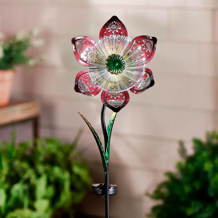 Yard & Garden Plow & Hearth Fiber Optic Solar Flower Garden Stake - Red NFLB199